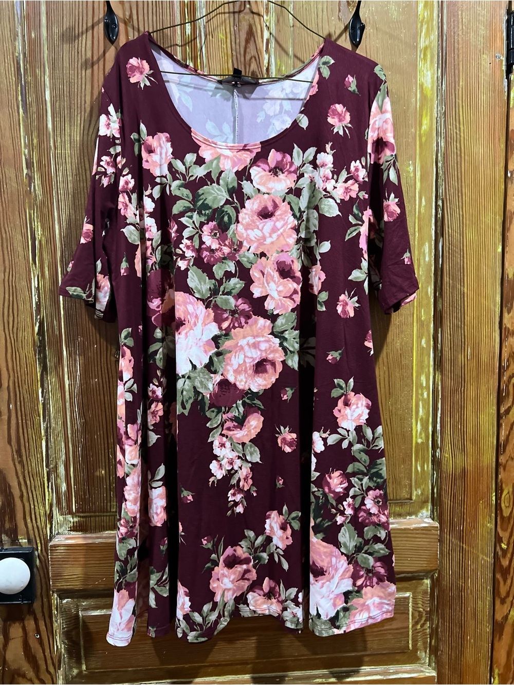 Vibe Burgundy Floral Scoop Neck Dress